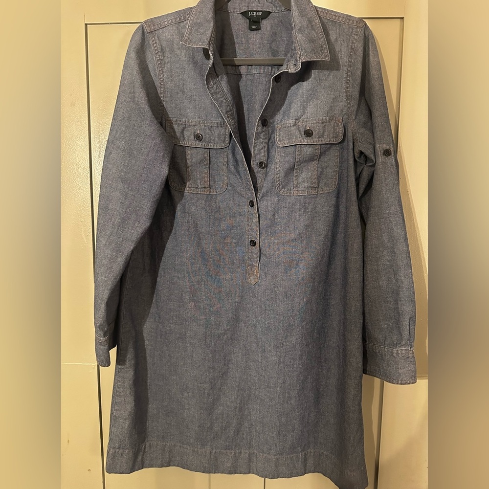 J. Crew Long Sleeve V Neck Collared Chambray Dress